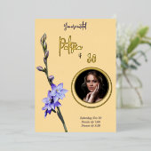 Boter Geel & Lila SunOrchid Foto Verjaardag Folie Uitnodiging (Staand Voorkant)