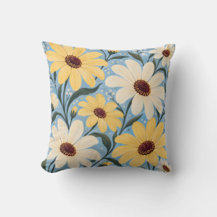 Boter Geel Madeliefje Blauw Bloemmotief Kussen