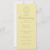 Boter Geel Monogram Huwelijksprogramma Kaart (Voorkant)