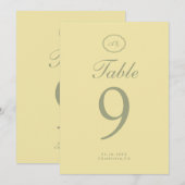 Boter Geel Monogram Trouw Tafel Nummer Kaart (Voorkant / Achterkant)