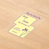 Boter Geel & Paarse Iris Waterverf bruiloft Acryl Uitnodigingen (Laagn)