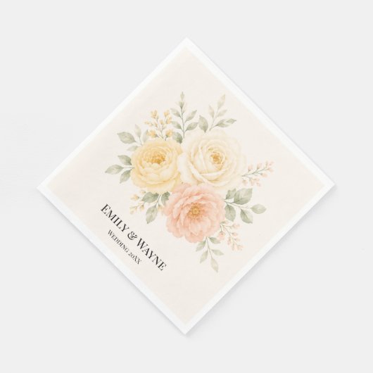 Boter Geel Perzik & Ivoor Bloem Bruiloft Servet (Hoek)