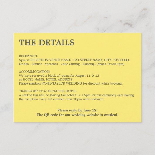 Boter Geel QR-code Huwelijksdetails Kaart (Voorkant)