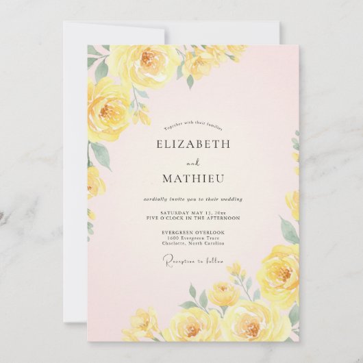 Boter Geel Ranunculus Gedempte Eucalyptus Bruiloft Kaart (Voorkant)