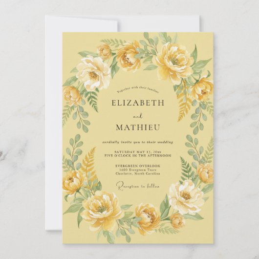 Boter Geel Ranunculus Grijze Eucalyptus Bruiloft Kaart (Voorkant)