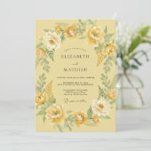 Boter Geel Ranunculus Grijze Eucalyptus Bruiloft Kaart (Staand voorkant)