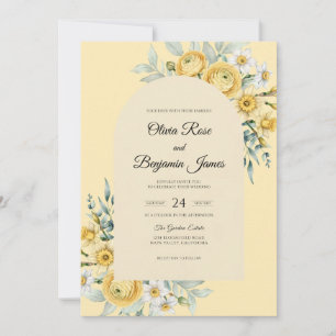 Boter Geel Ranunculus Stof Eucalyptus Bruiloft Kaart