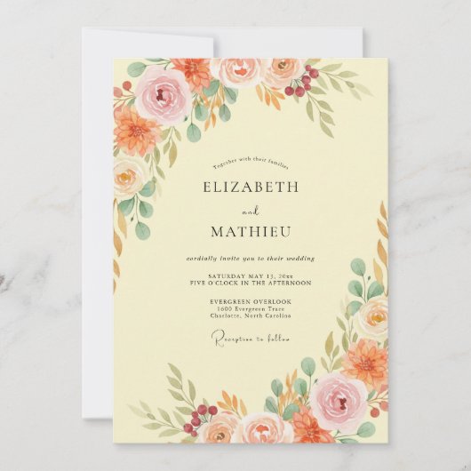 Boter Geel Ranunculus Zachte Eucalyptus Bruiloft Kaart (Voorkant)