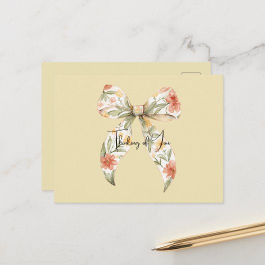 Boter Geel Rode Bloem Boog Briefkaart (Voorkant / Achterkant in situ)