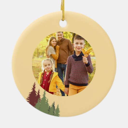 Boter Geel Rood & Groene Pijnboom Kerstmis Keramisch Ornament (Achterkant)