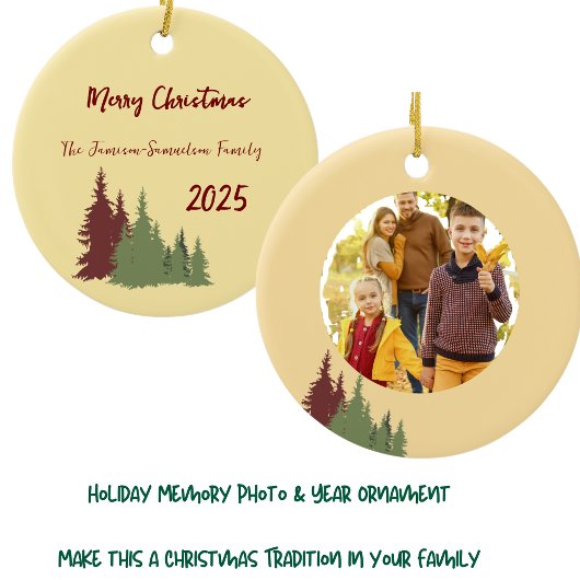 Boter Geel Rood & Groene Pijnboom Kerstmis Keramisch Ornament