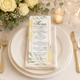 Boter Geel & Salie Aquarel Rozen Boho Bruiloft Menu