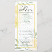 Boter Geel & Salie Aquarel Rozen Boho Bruiloft Menu (Voorkant)