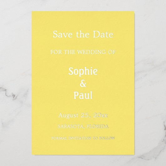 Boter Geel Save the Date Folie Uitnodiging (Voorkant)