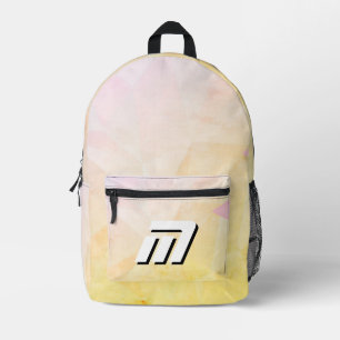 Boter Geel Stof Roze Geometrische Monogram Bedrukte Rugzak
