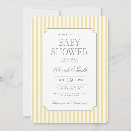 Boter Geel Streep Baby Shower Uitnodiging (Voorkant)