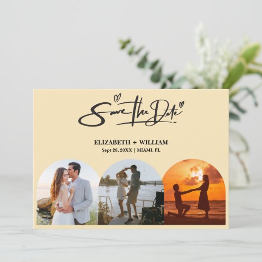 Boter Geel Trouwfoto QR Code Elegant Save The Date (Staand voorkant)