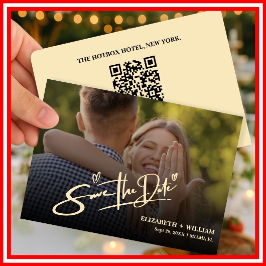 Boter Geel Trouwfoto QR-code Elegant Save The Date