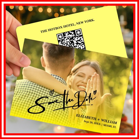 Boter Geel Trouwfoto QR-code Elegant Save The Date