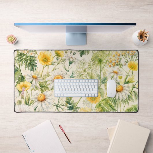Boter Geel Wilde Bloem Botanische Aquarel Bureaumat (Kantoor 1)