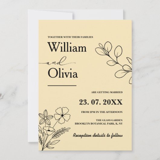 Boter Geel Wildflower Fotobruiloft Kaart (Voorkant)