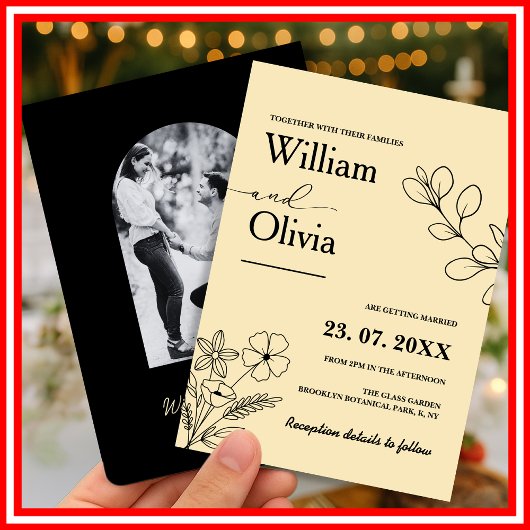 Boter Geel Wildflower Fotobruiloft Kaart