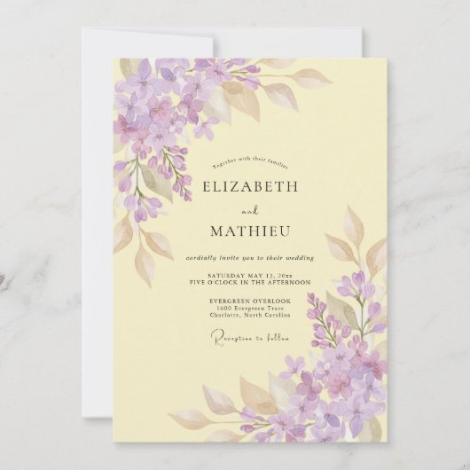 Boter Geel Wisteria Bruiloft Kaart (Voorkant)