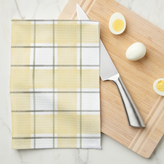 Boter Geel Witte Gekruist Strepen Bruiloft Feest Theedoek (Quarter Fold)