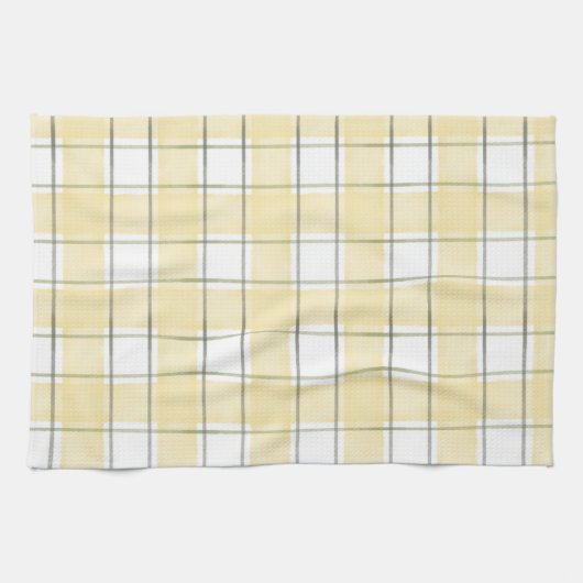 Boter Geel Witte Gekruist Strepen Bruiloft Feest Theedoek (Horizontaal)