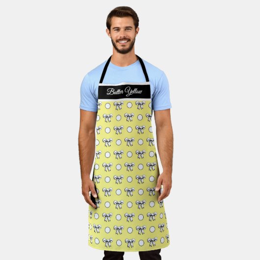 Boter Geel Witte Polka Dots Bogen Gepersonaliseerd Schort (Gedragen)