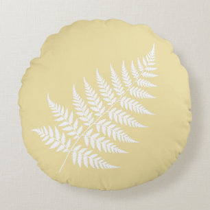 Boter Geel Witte Varens Elegante Silhouet Rond Kussen