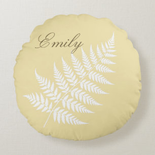 Boter Geel Witte Varens Flowing Script Naam Rond Kussen
