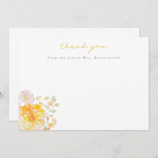Boter Gele Bloemige Bruiloftsdankjeshouding Bedankkaart (Voorkant / Achterkant)