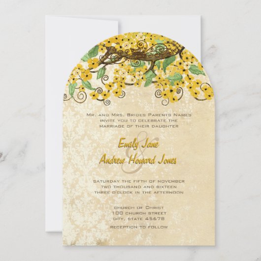 Boter Gele Kersenbloesem Thee Vlek Trouwen Kaart (Voorkant)