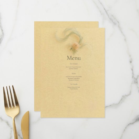Boter Gele Perzik Ranunculus Trouwmenu Menu (Voorkant / Achterkant in situ)