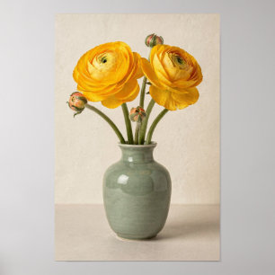 Boter Gele Ranunculus in Salie Vaas Poster
