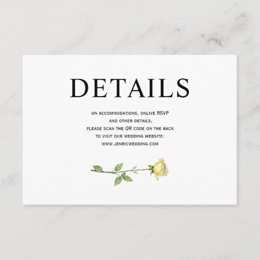 Boter gele roos bloemen QR bruiloft details Informatiekaartje (Voorkant)
