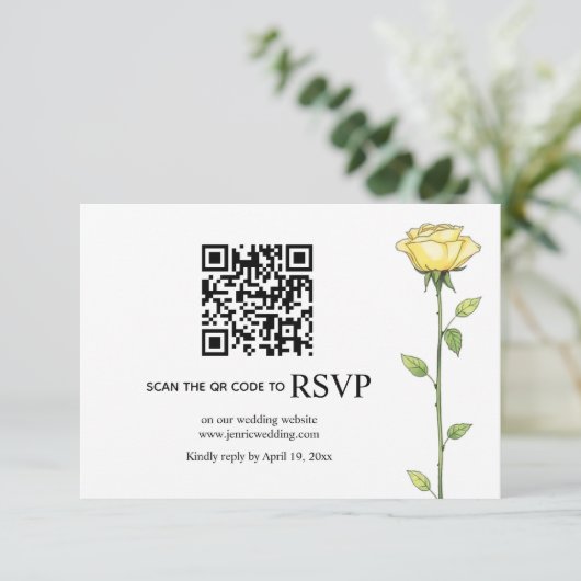 Boter gele roos bloemen QR code bloemen bruiloft RSVP Kaartje (Staand voorkant)