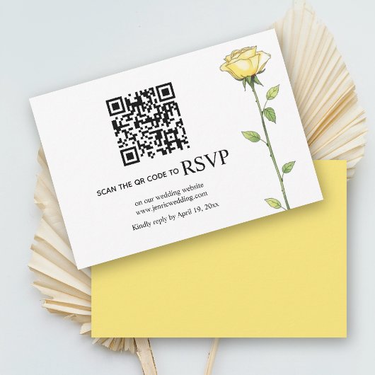 Boter gele roos bloemen QR code bloemen bruiloft RSVP Kaartje