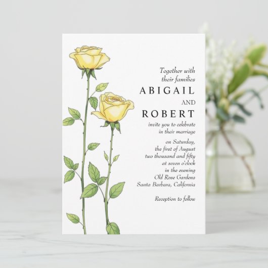 Boter gele roos bloemen romantische bloemenbruilof kaart (Staand voorkant)