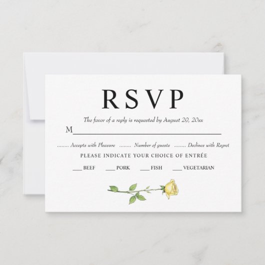 Boter gele roos bloemen romantische bloemenbruilof RSVP kaartje (Voorkant)