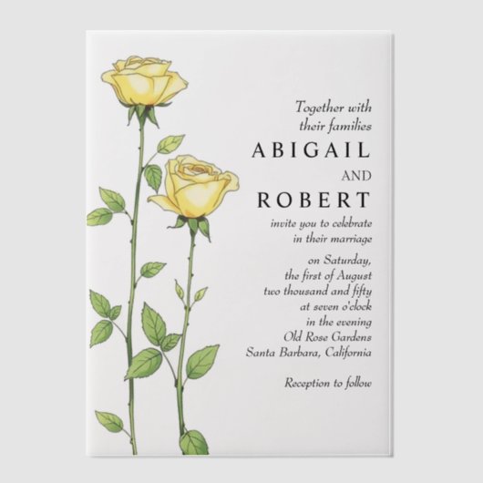 Boter gele roos bloemen romantische bloemenbruilof vellum uitnodigingen (Voorkant)