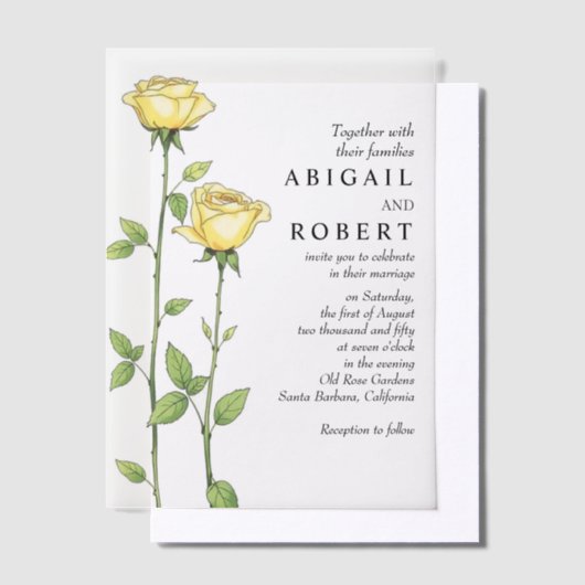 Boter gele roos bloemen romantische bloemenbruilof vellum uitnodigingen (Offset)