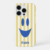 Boter Gele Strepen Cute Blauwe Smiley iPhone Hoesje (Achterkant)