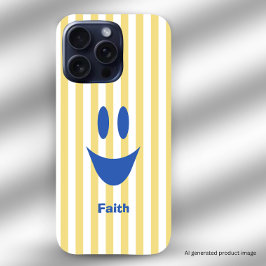 Boter Gele Strepen Cute Blauwe Smiley iPhone 16 Pro Hoesje
