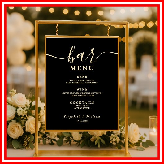 Boter Gele Wilde Bloemen Bruiloftsbar Menu  Poster
