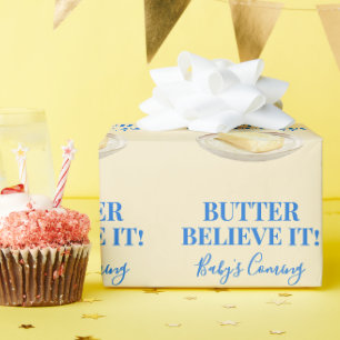 Boter Geloof Het Gele Gingham Jongen Babyborrel Cadeaupapier