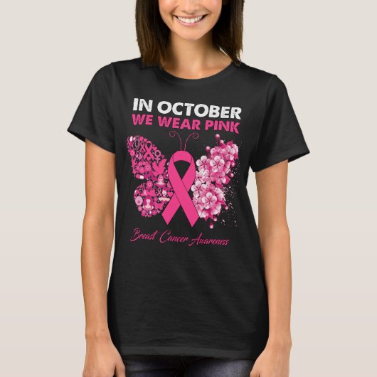Boter in oktober Draag roze borstkanker T-shirt (Voorkant)