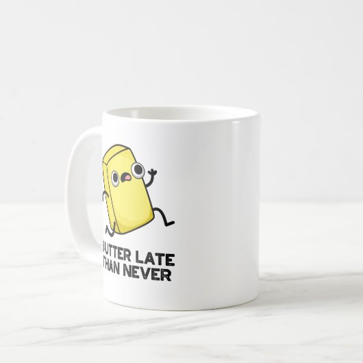 Boter laat dan nooit grappig eten koffiemok (Voorkant links)