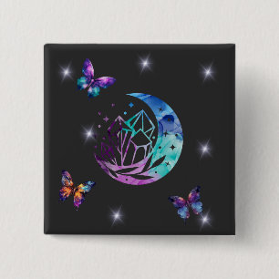 Boter, maan en kristallen vierkante button 5,1 cm